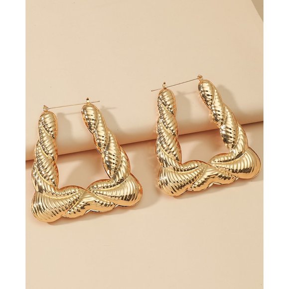 Big Bamboo Gold Earrings HIP HOP EIGHTIES PARTY FUN HOLLOW CITY LARGE COSTUME - Picture 2 of 2